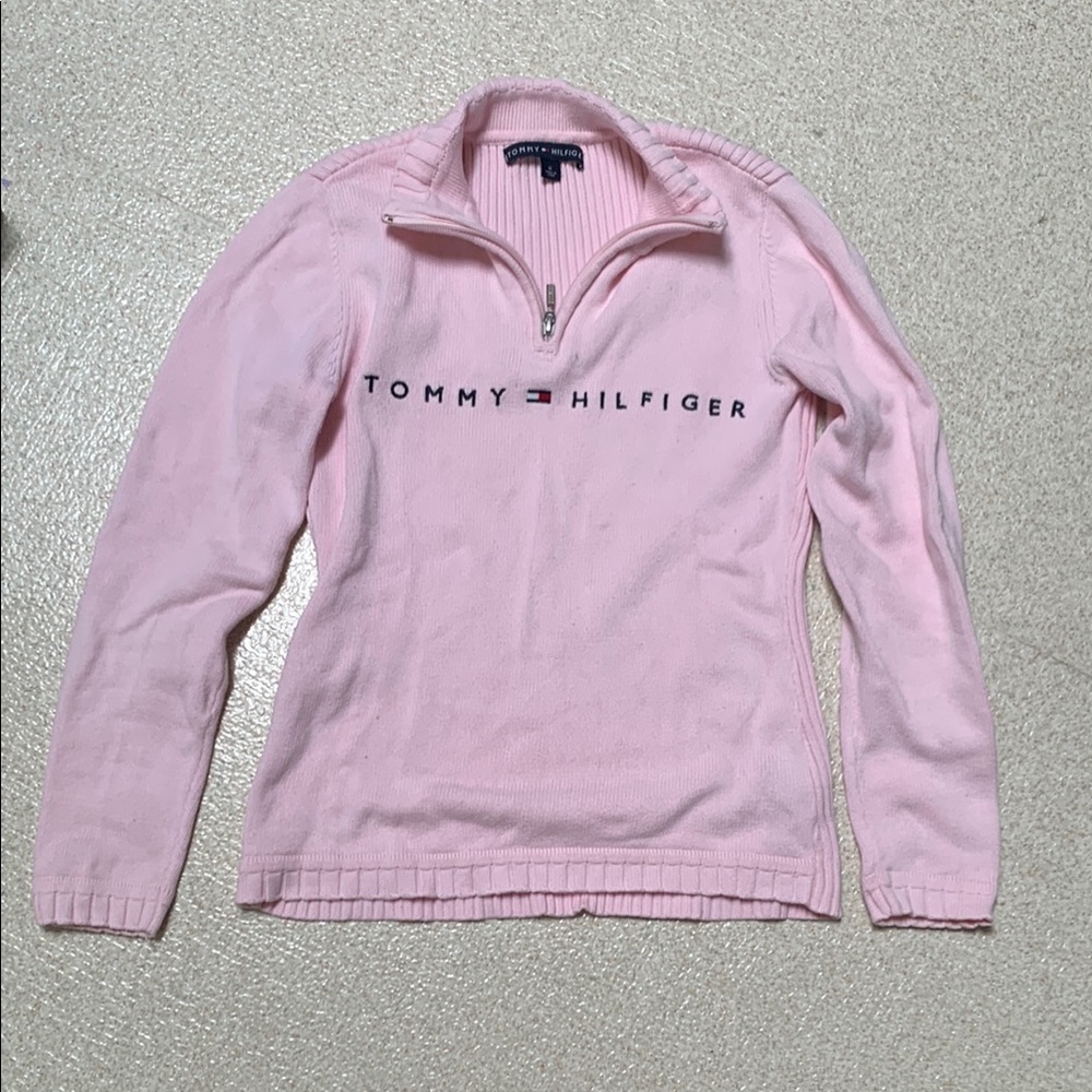 Tommy Hilfiger Pink Quarter-Zip Sweater